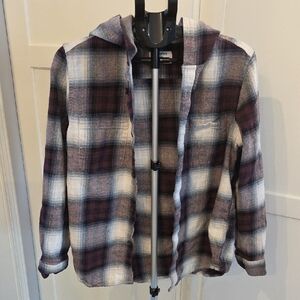 Old Navy Flannel Plaid Long Sleeve Button Up, Hood Burgundy Black Gray White